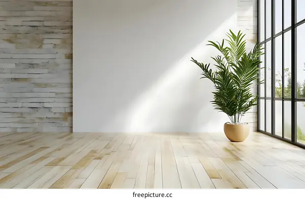 Modern Minimalist Empty Room with Plants
