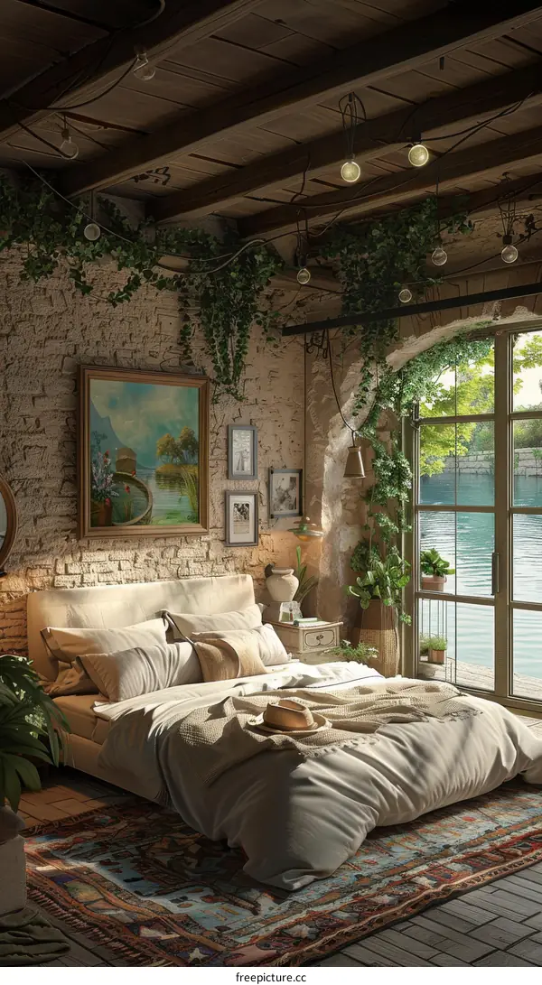Rustic Bedroom Interior Design with Water View