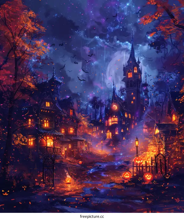 Spooky Halloween Night in Fantasy World Village