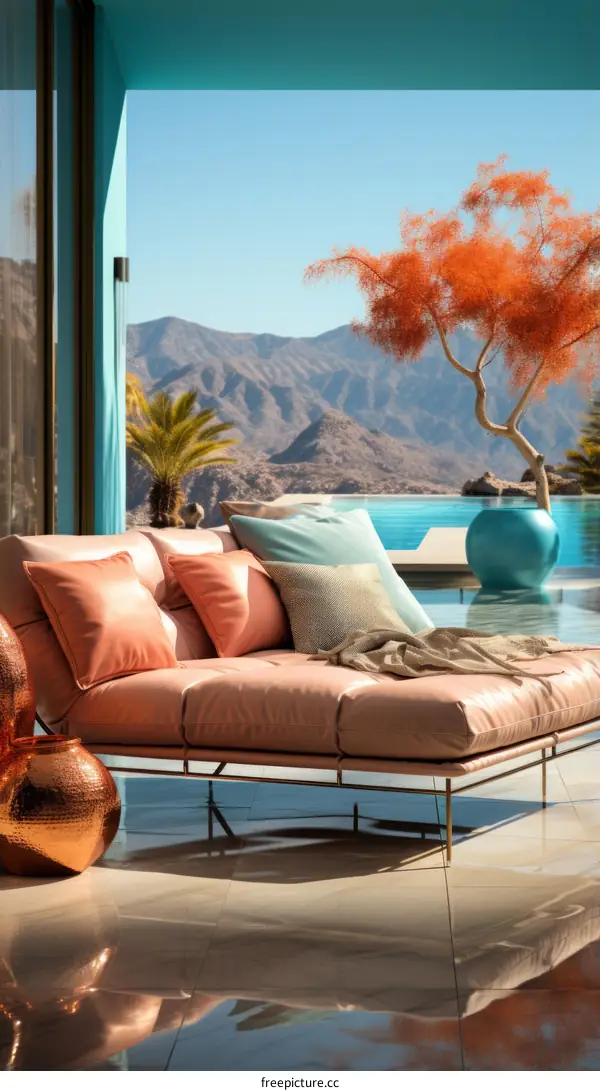 Modern minimalist villa with pool and mountain views