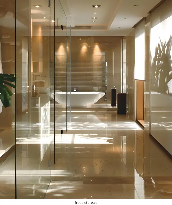 Bright and Airy Bathroom With Large Bathtub