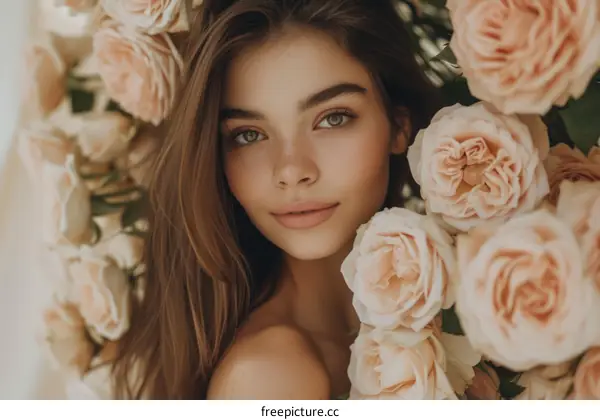 Portrait of a beautiful young woman with flowers