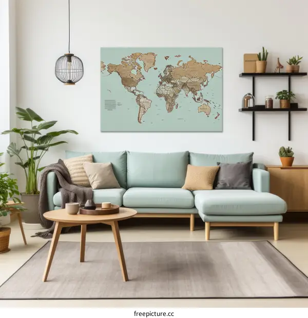 A map of the world in a living room