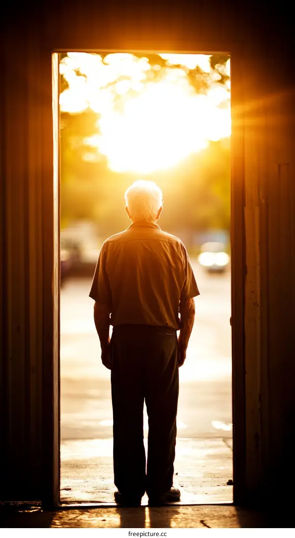 Elderly Caucasian Man Facing the Sunrise