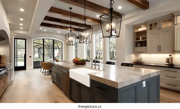 Modern Farmhouse Kitchen with Large Island