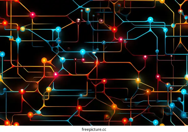 Colorful illustration of a complex network of interconnected nodes and pathways.