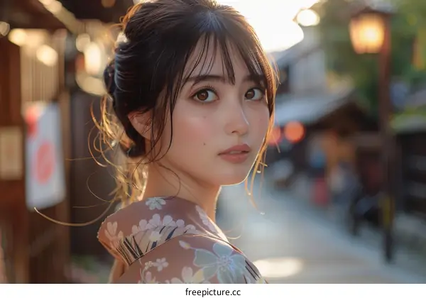 Asian Woman in Traditional Japanese Kimono