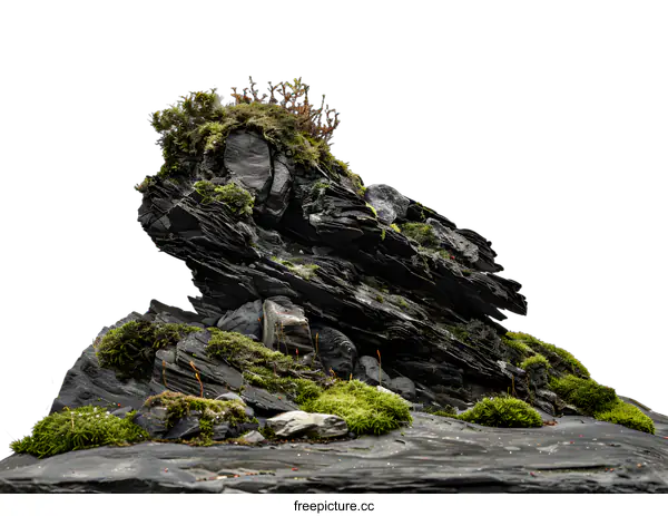 [Transparent Background PNG]Closeup of Rock Formation with Moss and Plants