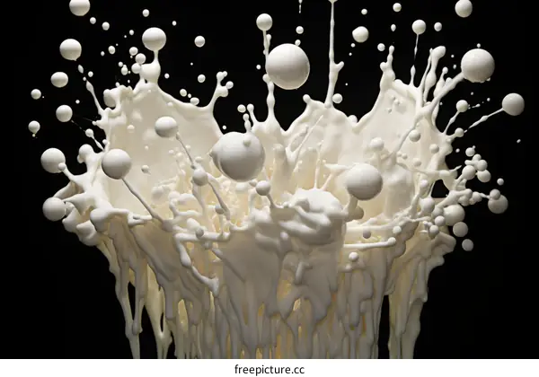 White liquid splash with droplets