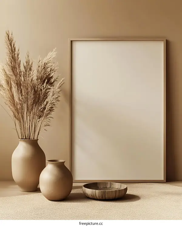 Beige Minimalist Interior Mockup with Empty Frame