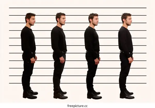 Lineup of Four Caucasian Men in Profile View