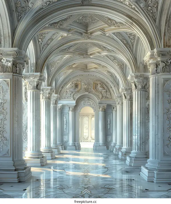 Opulent Hallway Adorned with Marble Columns and Statues