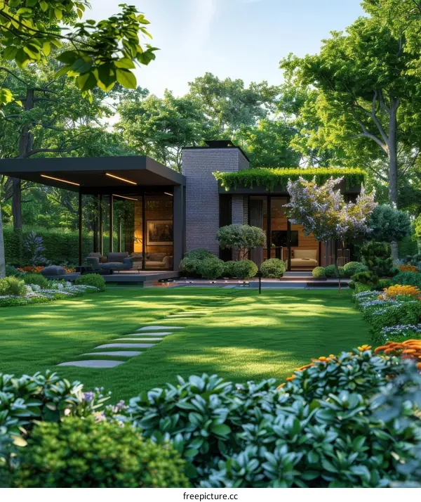 Modern house with green garden
