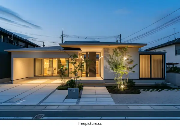 Modern Japanese House with a  Stone Patio