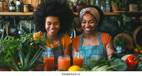 Two black women are cooking in a kitchen.
