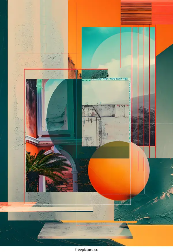 Abstract Collage with Geometric Shapes and Vintage Architecture