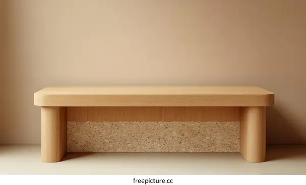 Modern Wooden Display Table Against Beige Wall
