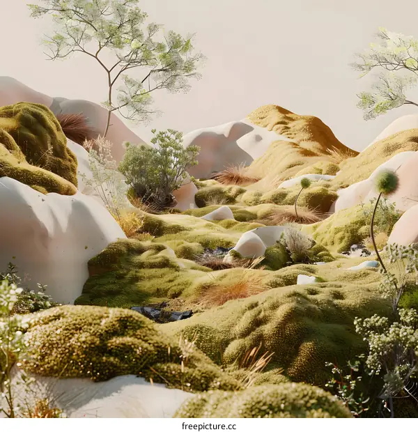 Green Mossy Landscape with Trees