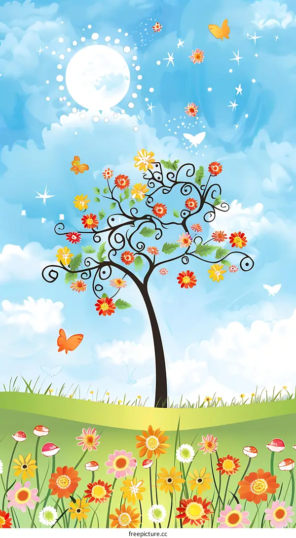 Colorful Floral Tree Illustration