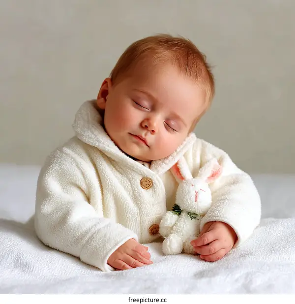Adorable Baby Sleeping with a Toy Bunny