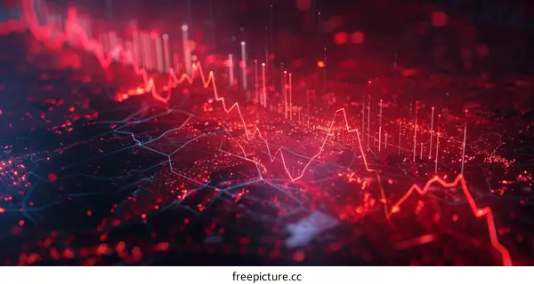 Red glowing circuit board with graphs showing financial data