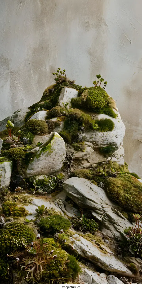 Green Moss and Stone Rock Formation
