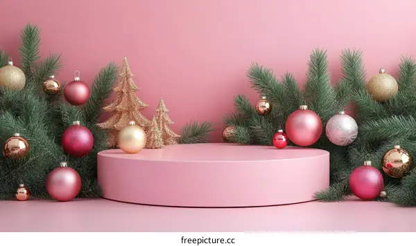 Pink Christmas Ornament Display Podium