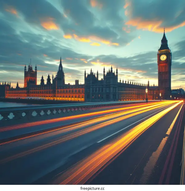 Night view of the Palace of Westminster and the Houses of Parliament in London, England