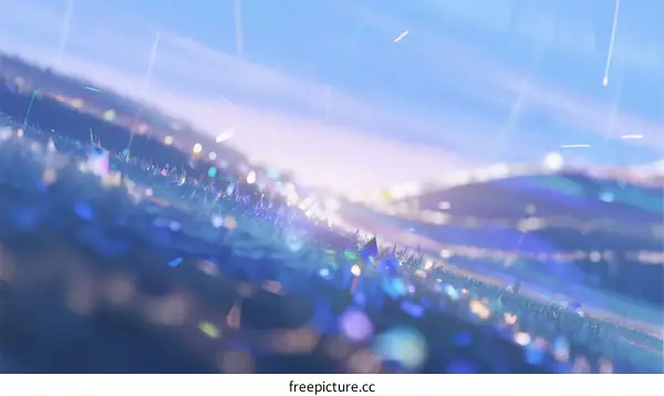 Shimmering Blue and Purple Glitter Under Rainy Sky with Soft Light