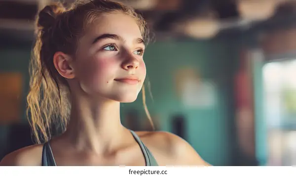 Portrait of a Young Caucasian Woman Looking Upwards