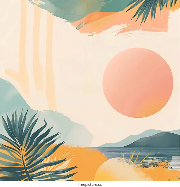 Abstract Tropical Sunset Painting Landscape