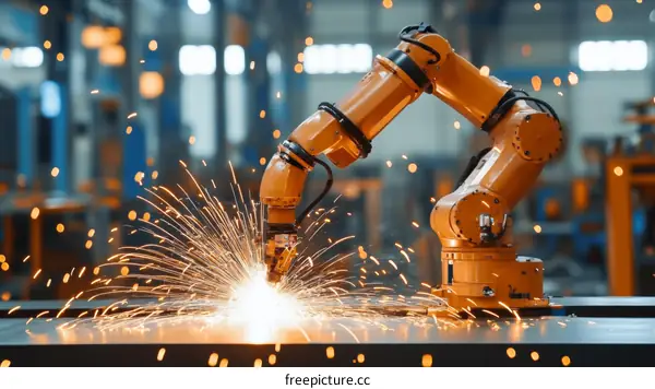 Industrial Robot Welding Metal in Factory
