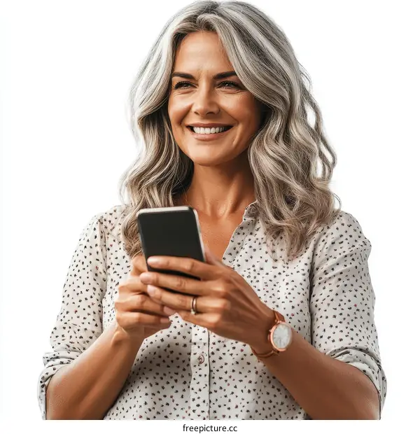 Smiling Woman Using Mobile Phone