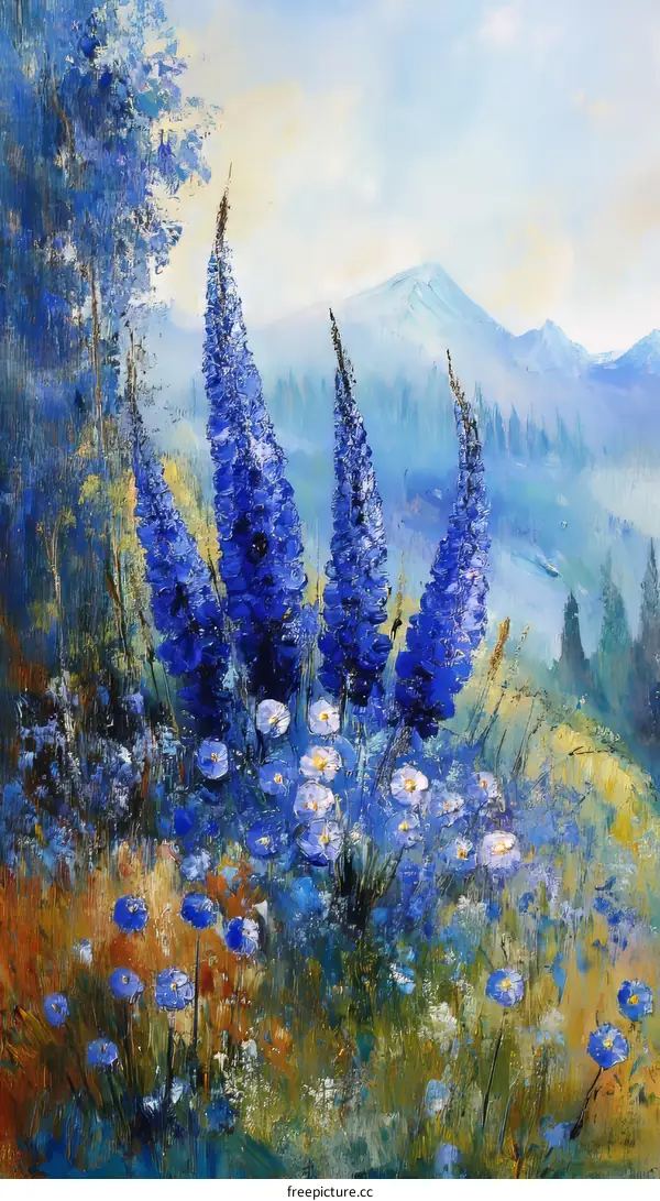 Blue Flowers in a Mountainous Landscape
