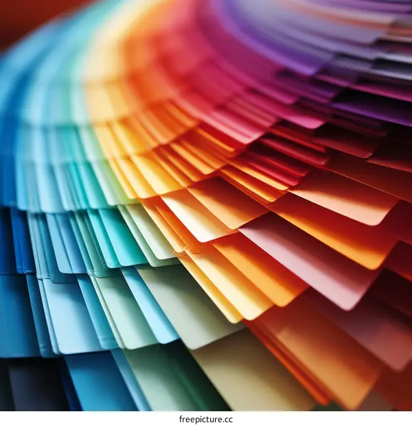 A rainbow of colors in a paint swatch book