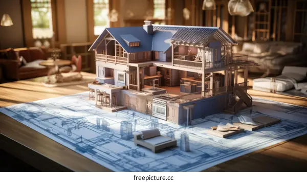 A 3D rendering of a house interior