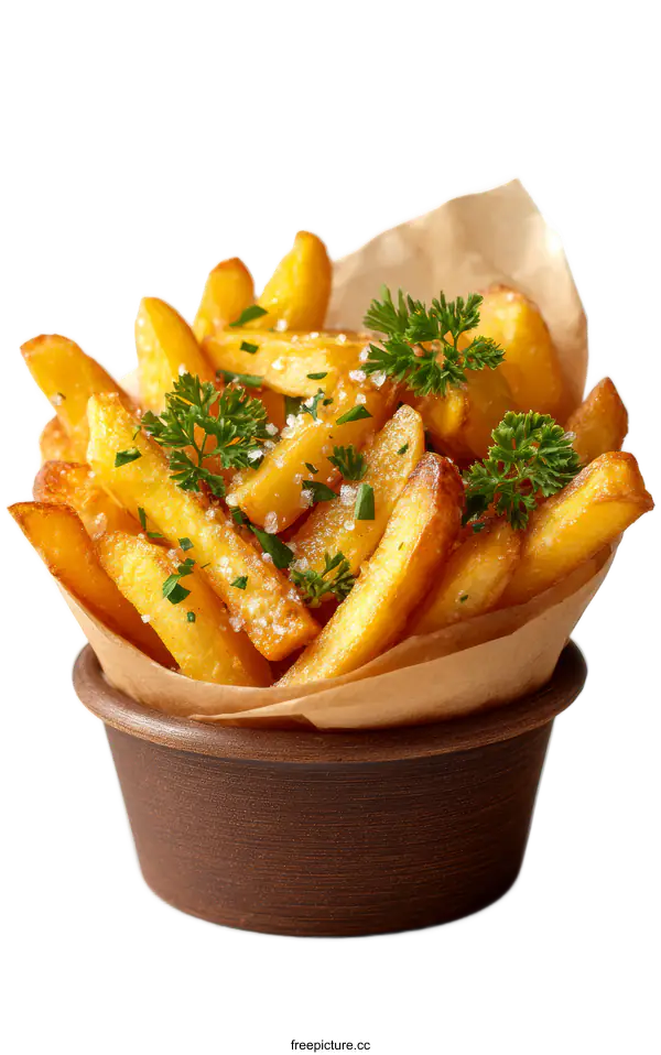 [Transparent Background PNG]Crispy French Fries in a Brown Bowl