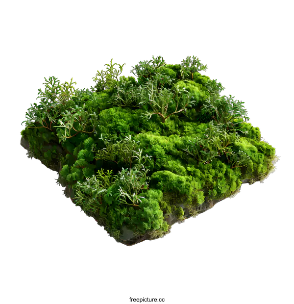 [Transparent Background PNG]Green moss and juniper plants on white background