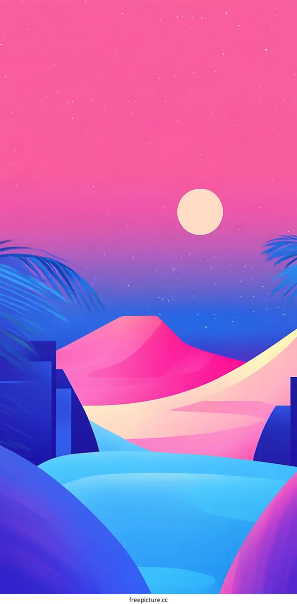 Abstract Sunset Landscape With Palm Trees