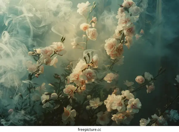 ethereal flowers in the mist