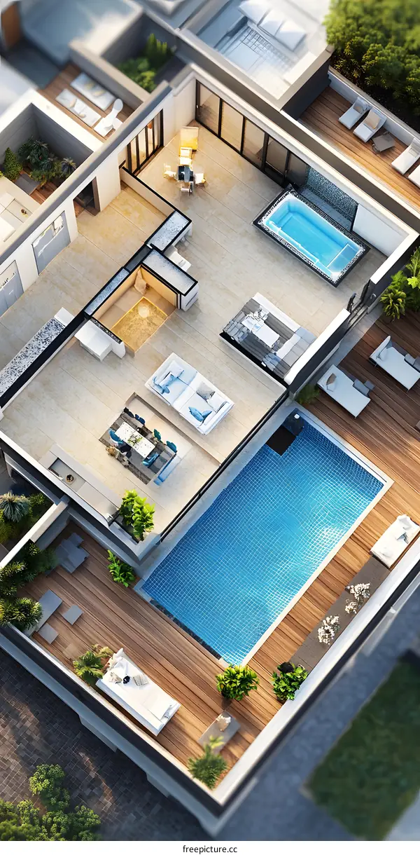 Aerial View of Luxury Villa with Swimming Pool and Terrace