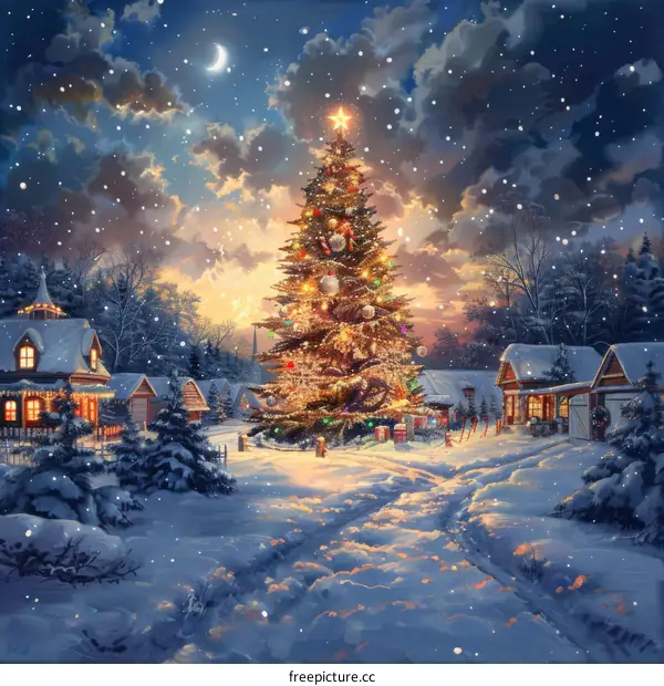 A Snowy Christmas Eve in a Quaint Village