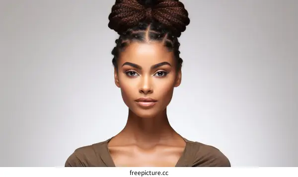 portrait of a beautiful black woman with braided hair