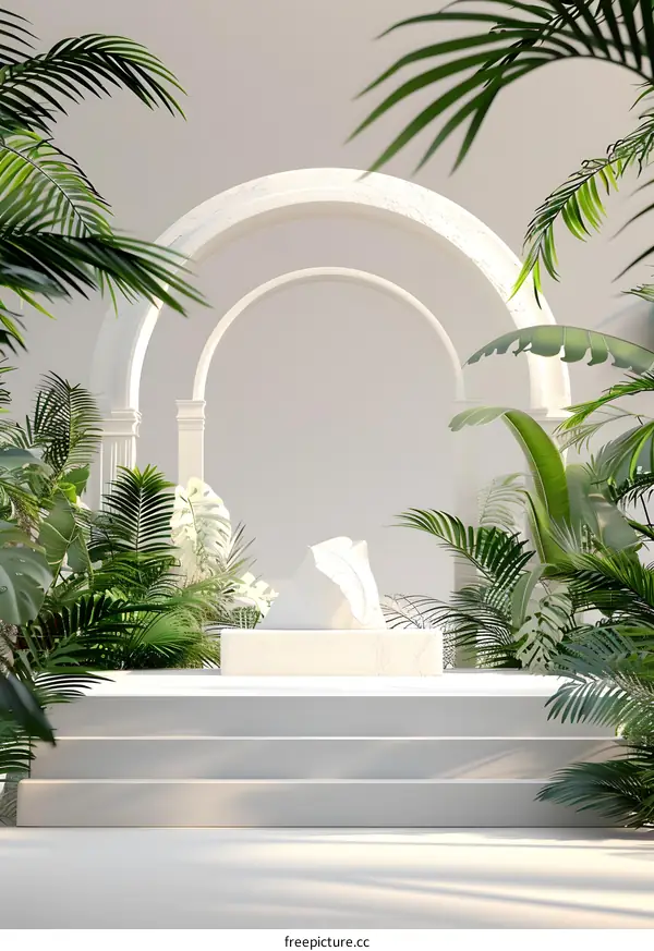 White Archway with Green Tropical Plants
