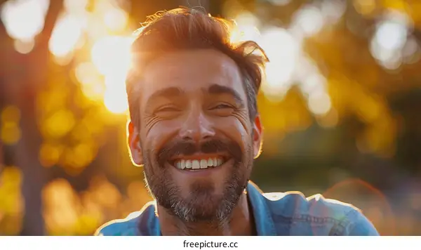 Closeup Portrait of a Smiling Man Outdoors