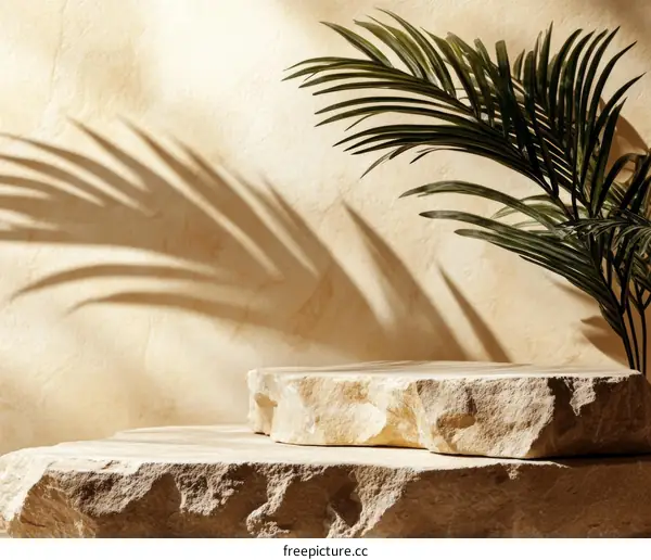 Natural Stone Display Podium with Palm Leaf Shadow