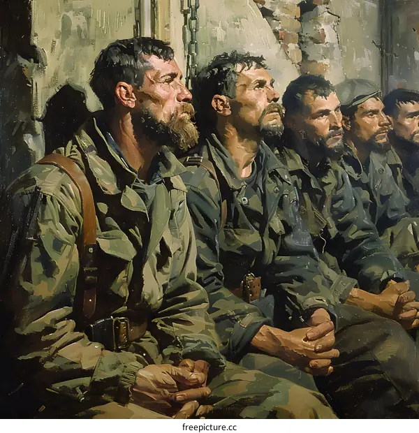 Portrait of five men in military uniform