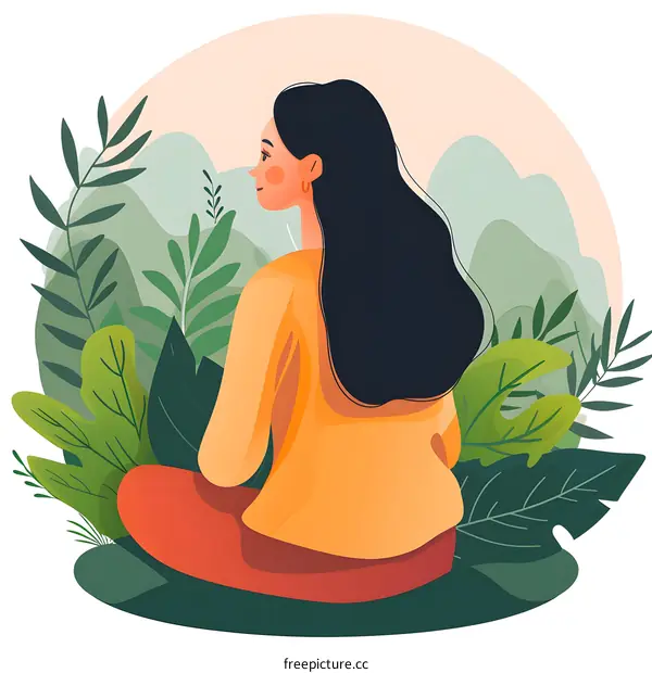 Woman Sitting in Nature with Mountains in the Background