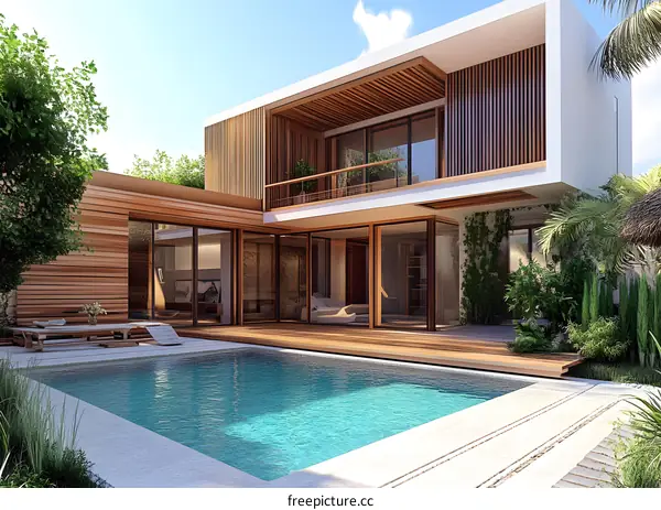 Modern Minimalist House with Swimming Pool and Garden