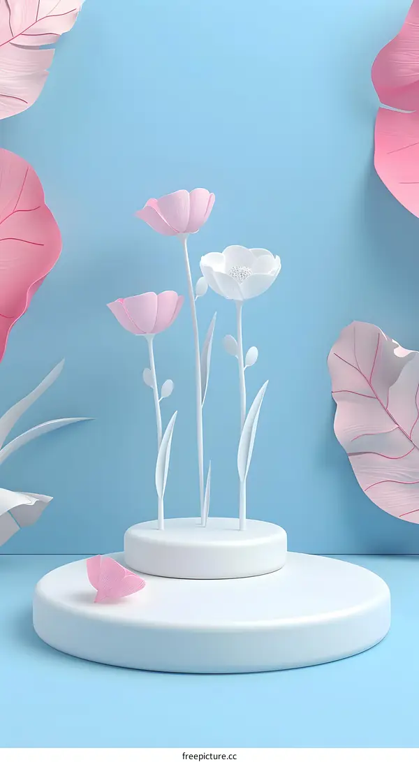 Pink and White Flowers on a Blue Background